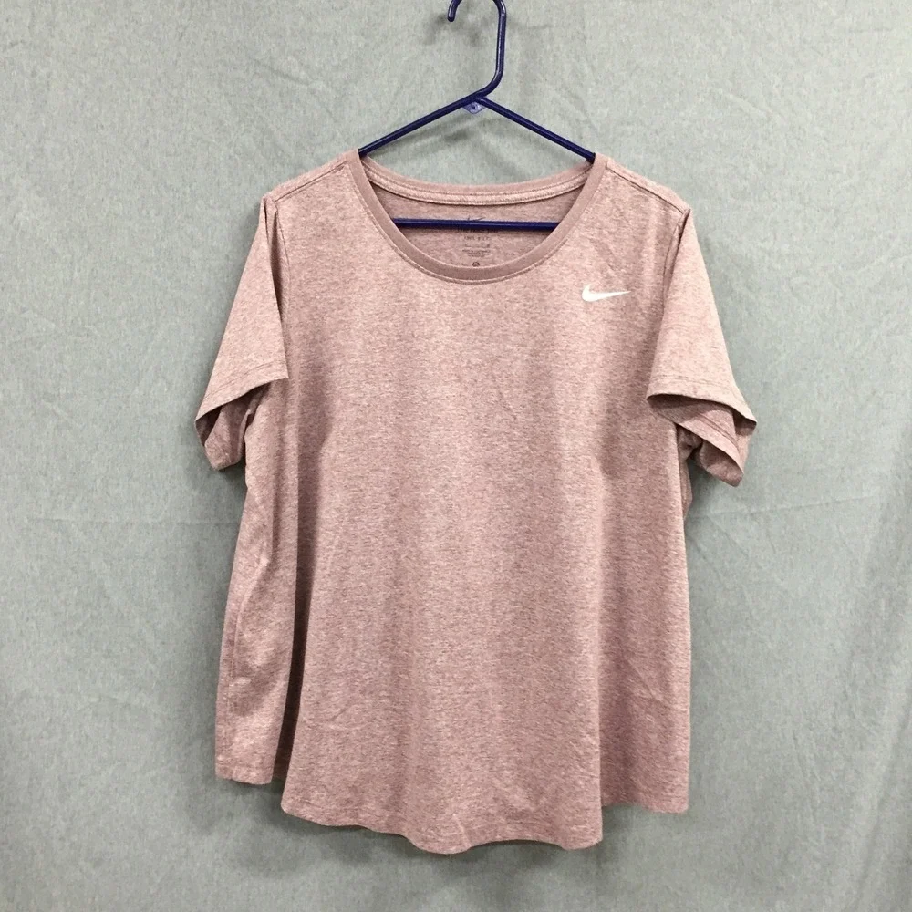 Nike Dri-FIT Womens 2X T-Shirt Rose Heather Short Sleeve Athletic Top AR6029-646